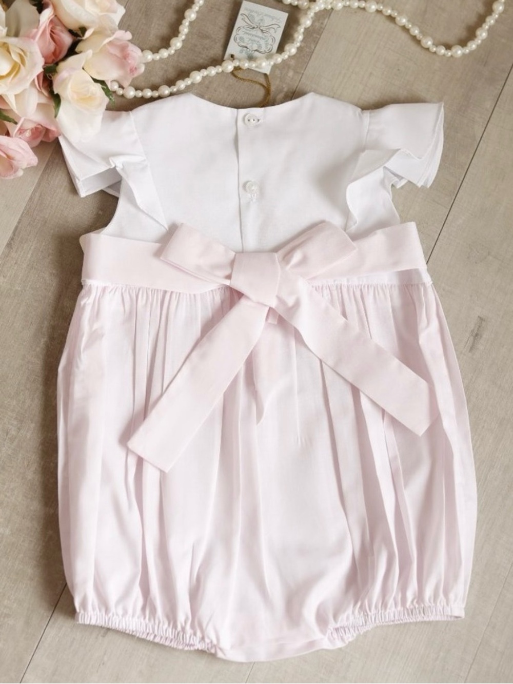 Feltman Brothers Smocked Baby Bubble Romper in Soft Pink - Picture 4 of 5